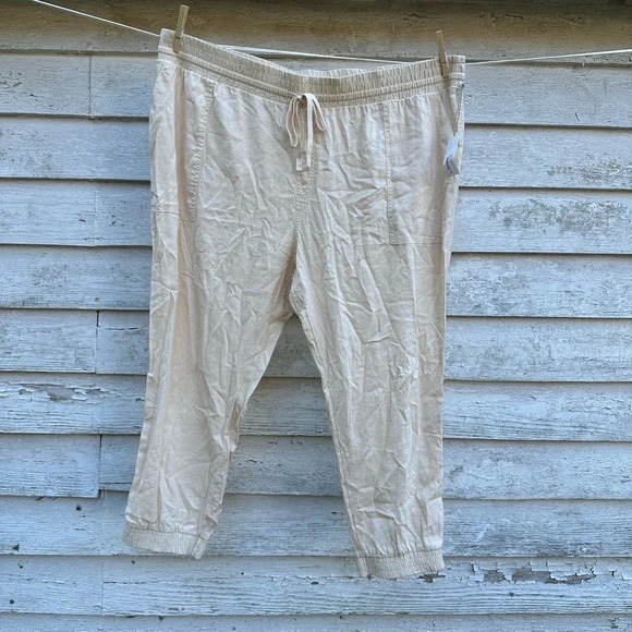 A new day cream Linen elastic waist pants with a slim leg & elastic cuffs size3X - Picture 1 of 4